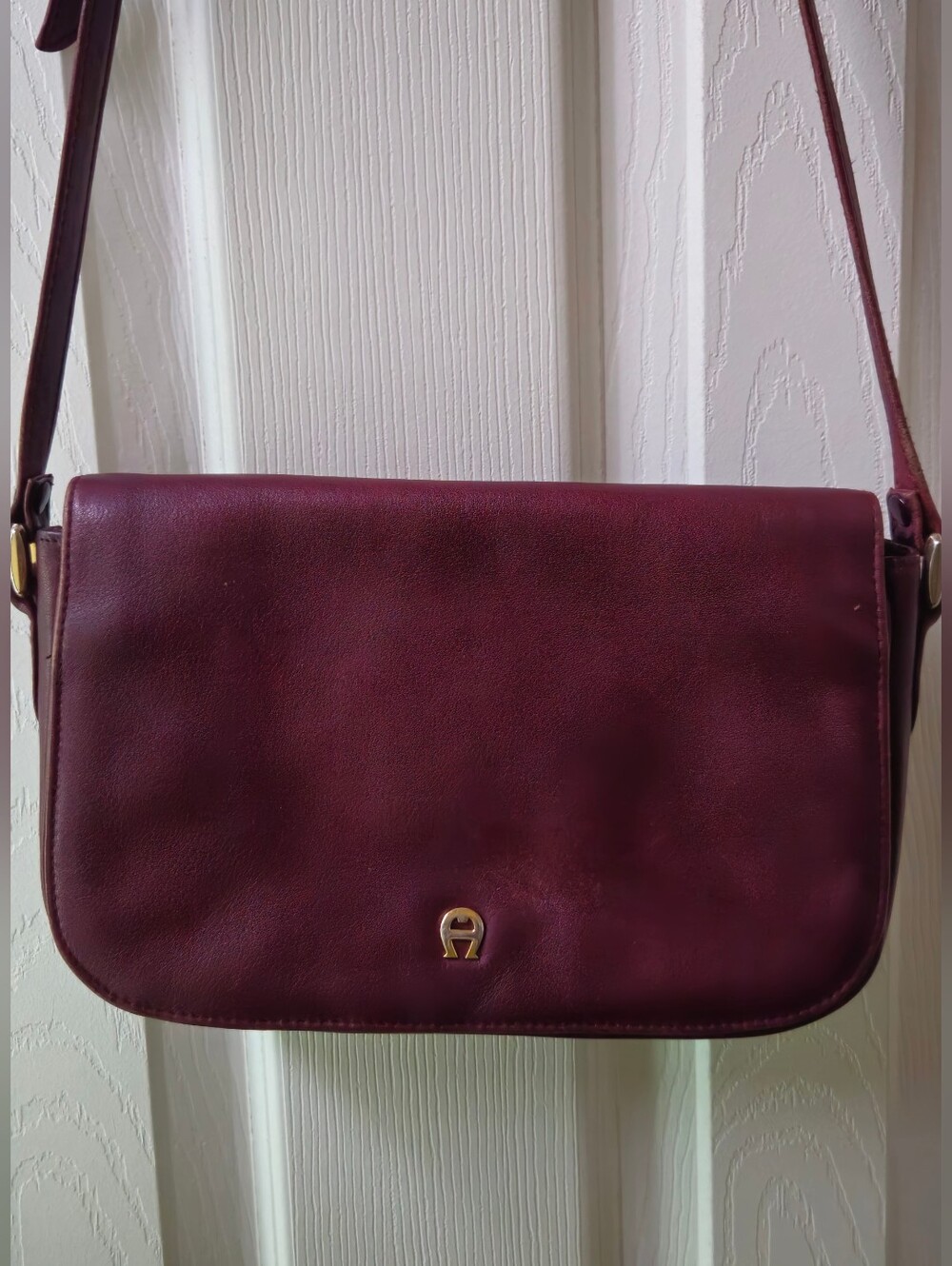Vintage Etienne Aigner Burgundy Leather Crossbody with Gold Accent
